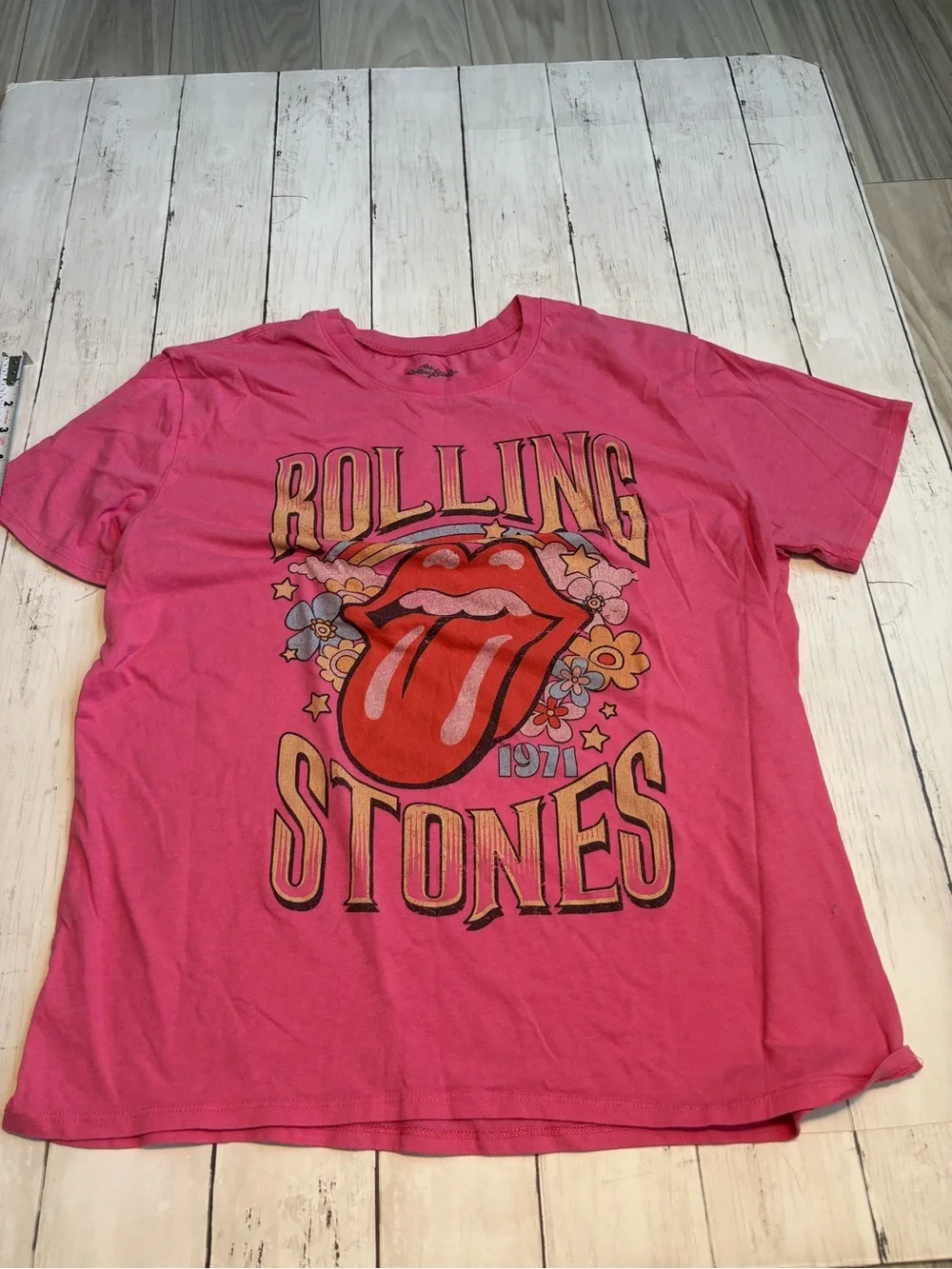 the Rolling Stones Pink Graphic Tee with Red Tongue Logo